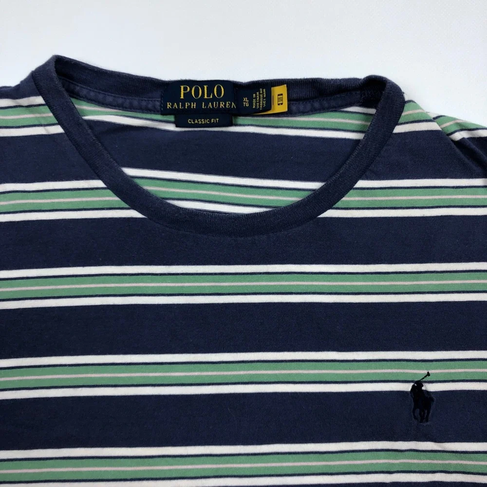 Polo Ralph Lauren Mens XL Classic Fit Striped T-Shirt Navy Nautical